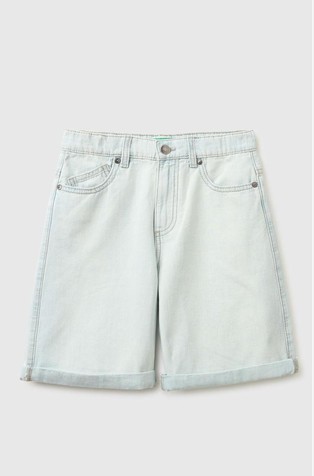 Denim Bermuda shorts with cuffs