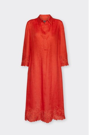 Lanena haljina s ovratnikom košulje i vezovima