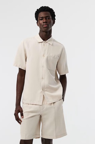 Relaxed Fit Short-sleeved Shirt in Cotton-Linen-Blend