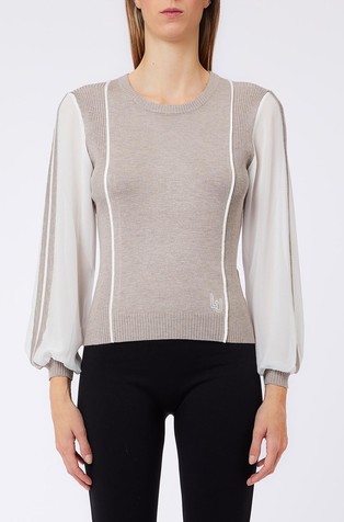 Knit sweater with georgette sleeves
