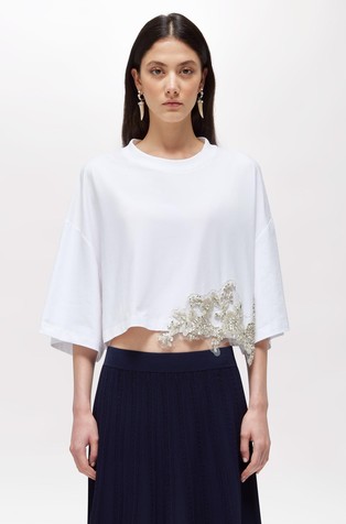 Cotton jersey t-shirt with  crystal embroidery