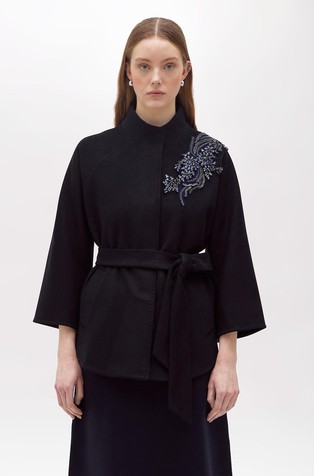 Kratak kaput od mješavine vune s ukrasnim kamenčićima