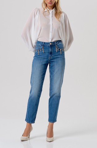 Mom fit jeans hlače s ukrasnim elementima
