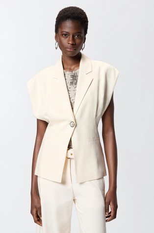 Sleeveless rustic-effect jacket in viscose-blend