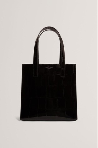 Manja lakirana tote torbica s uzorkom krokodilske kože