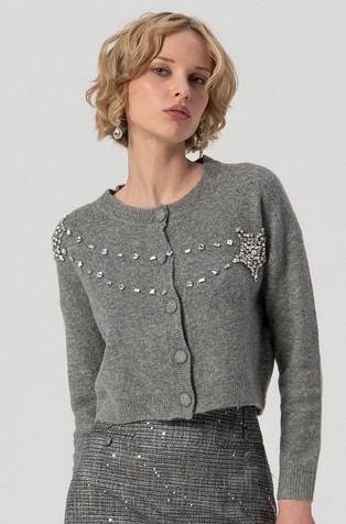 Kratak kardigan s ukrasnim kamenčićima