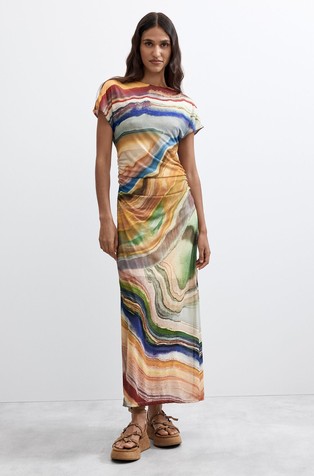 Short-Sleeve Patterned Dress