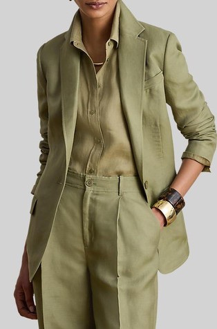 Linen-blend Single-breasted Blazer