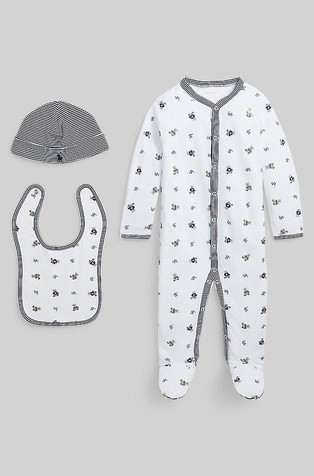 Polo Bear 3-dijelni poklon paket: kombinezon, kapa i podbradnik