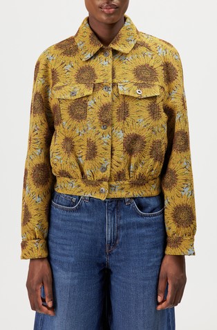 Relaxed fit jacquard jacket with sunflowers