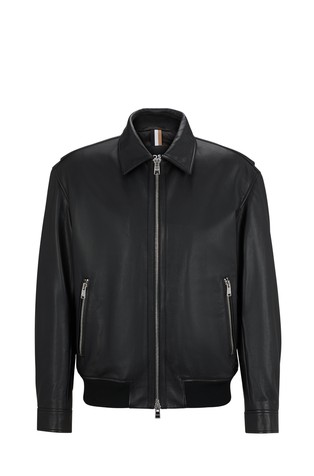 Regular fit kožna jakna s ovratnikom košulje