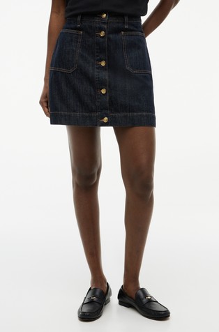 Gold-Tone Button Denim High-rise Mini Skirt
