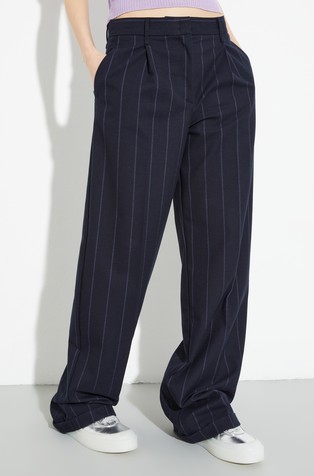 Wide-leg striped flannel trousers