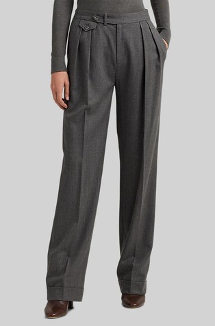 Straight fit vunene hlače s naborima