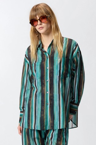 Lightwight cotton shirt with brushstroke-effect stripes