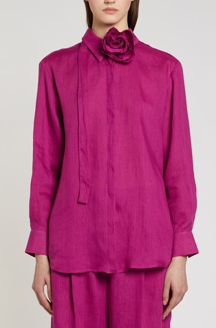 Neckerchief-adorned flower detail linen shirt