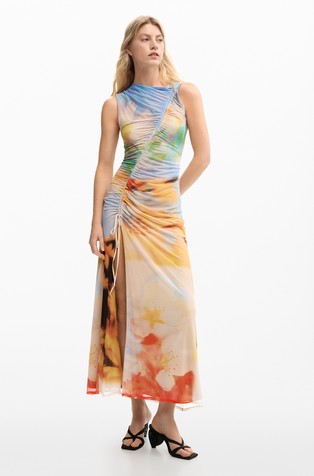 Sleeveless dress with drawstring