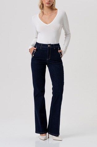 Jeans hlače sa zvonastim nogavicama i metalnim prstenovima