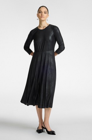 Voštana midi haljina s plisiranom suknjom