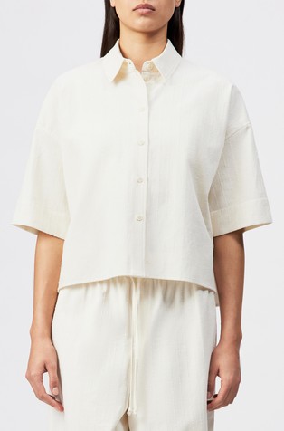 Boxy shirt blouse with textured pattern