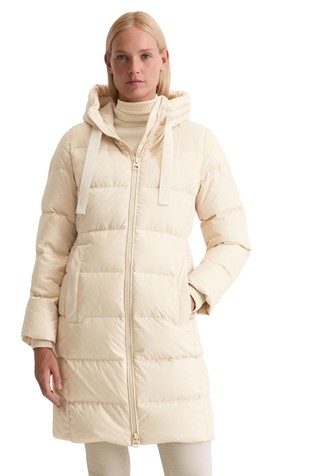 Quilted long hooded down jacket