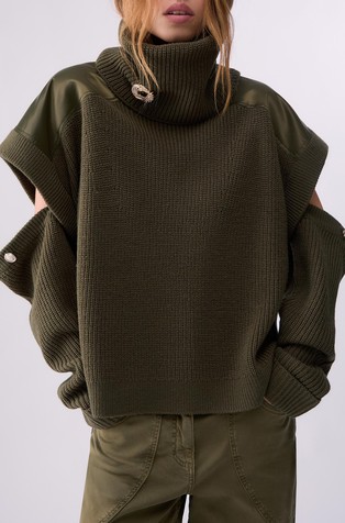 Sweater with Detachable Turtleneck  and Sleeves