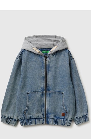 Denim jacket with contrast hood