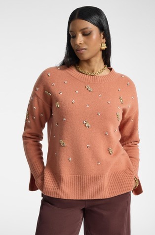 Wool jumper with rhinestones
