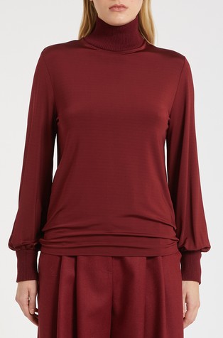 Viskozna majica s pletenim ovratnikom i obrubom na rukavima