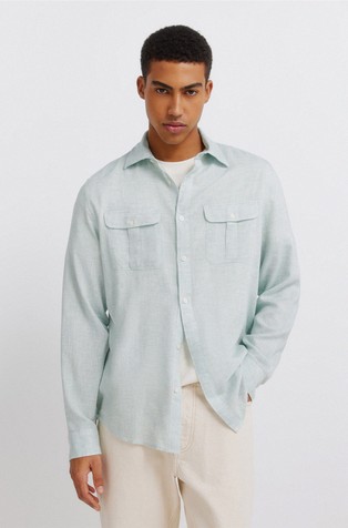 Košulja od mješavine viskoze i lana s džepovima