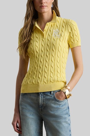 Cable-Knit Cotton Polo Sweater