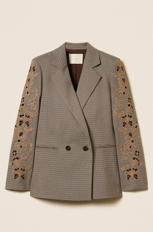 Houndstooth blazer with embroidery