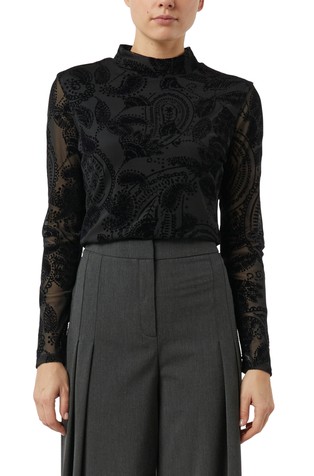 Mrežasta majica s plišanim cvjetnim uzorkom