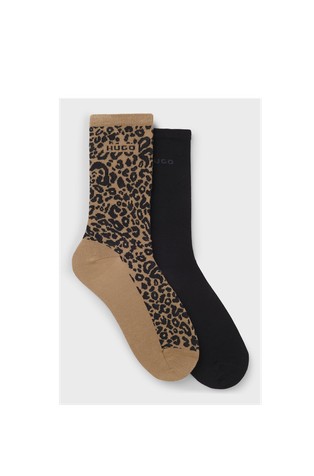 Two-pack of regular-length socks with leopard details