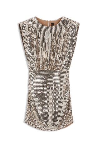 Haljina s podstavljenim ramenima i šljokicama