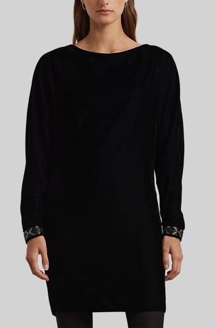 Beaded-trim Velvet Cocktail Dress