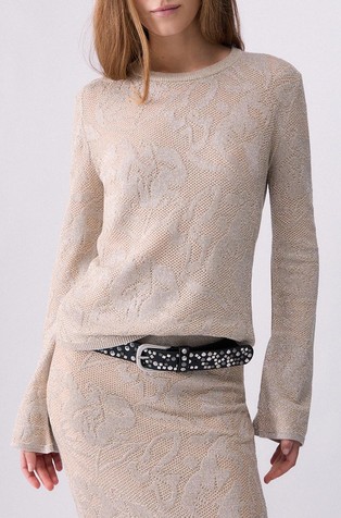 Lamé lace knit T-shirt with lurex