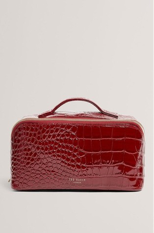 Patent Croc Texture Zip-Around Makeup Bag
