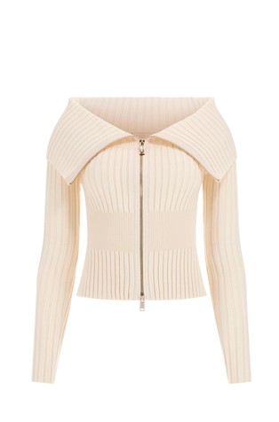 Rib-knit zip sweater with high collar