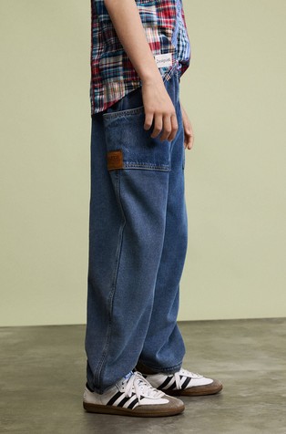 Knit trousers with denim effect