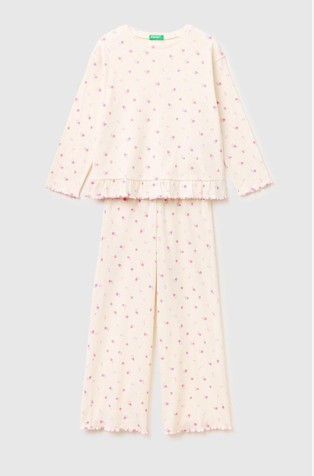 Jacquard cotton long pajamas with floral patern