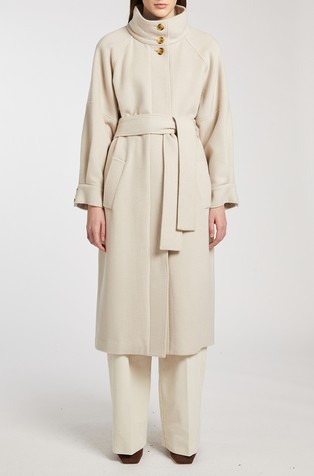 Vuneni kaput s trakom za vezanje i mandarin ovratnikom