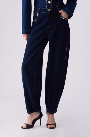 Barrel fit jeans hlače s ukrasnim kamenčićima