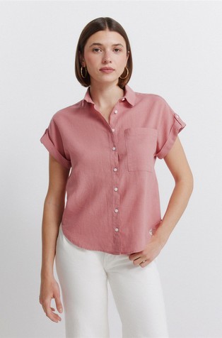 Linen blend short sleeved shirt
