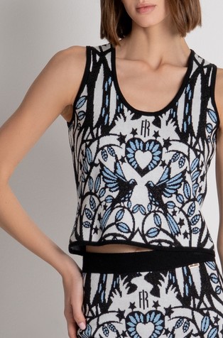 Slim fit pleten top sa žakard uzorkom