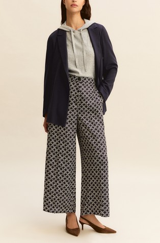 Wide fit patterned high-waisted trousers