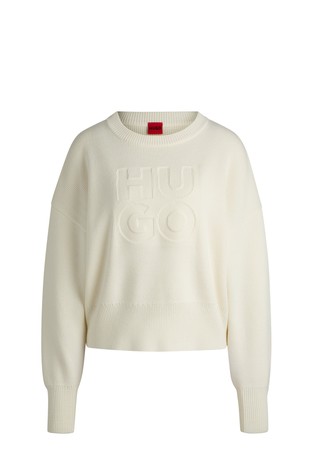 Relaxed fit pleten pulover s reljefnim logotipom