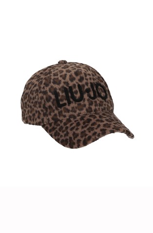 Faux-fur baseball cap with leopard pattern