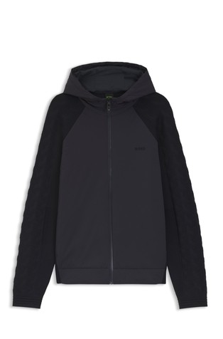 Pleten pulover s kapuljačom i kontrastnim rukavima