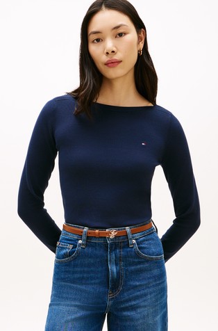 Boat neck cotton-blend jumper